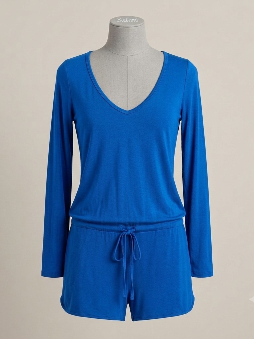 Women’s Long Sleeve V-Neck Romper Pajama - Blue
